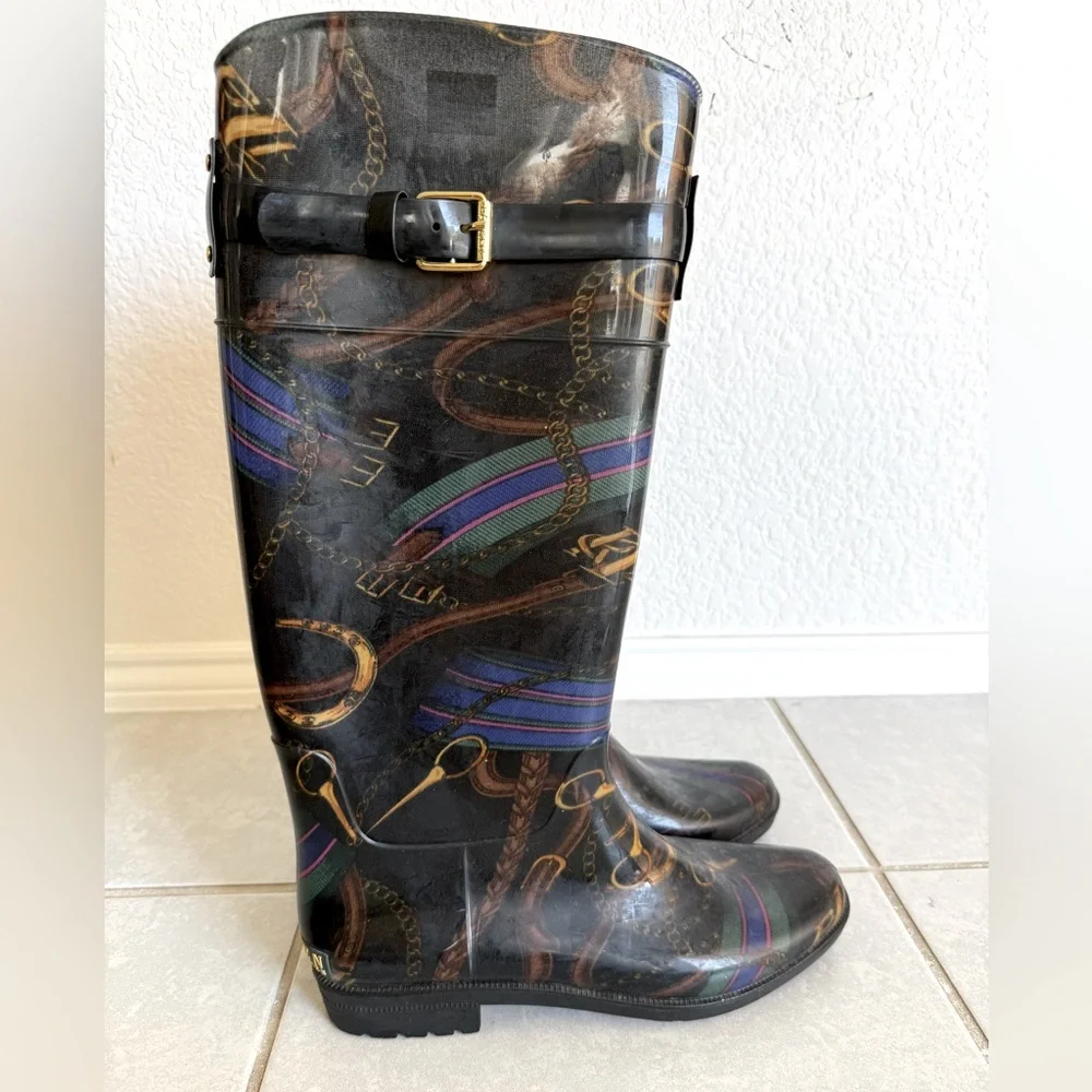 Stylish Women's Black and Purple Rain Boots - Picture 1 of 6